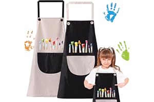CPKONUUIP Children's Painting Apron, Set of 2 with Pockets, Adjustable Toddler Cooking Apron, Cooking Apron, Boys and Girls for Crafts, Painting, Baking, Cooking