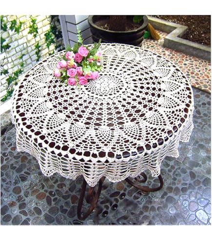 Gracebuy Tovagliette all'uncinetto, rotonde, 100% realizzate a mano, in pizzo, colore: beige, 58 cm