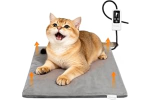 BECEMURU Haustier Heizkissen für Katze Hund 45x40cm, 4 einstellbare Timer und 6 einstellbare Temperaturen, Einstellbar Elektrisches Heizkissen mit Anti-Bite-Schlauchwickel Kabel