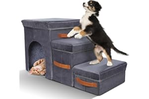Zvonema Hundetreppe, Treppe Hund 3 Stufen, Faltbare Hundetreppe für Kleine Hunde, breiteren Haustiertreppe mit stauraum, rutschfeste Hunderampe für Sofa, Katzentreppe, für ältere Hunde, bis 40 kg