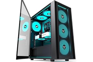 KEDIERS PC Case - 6 ventole PWM preinstallate, ATX Mid Tower Gaming Case Case Mesh Computer Case con apertura laterale in vetro temperato, G200, nero