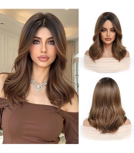 Parrucca Parrucca lunga da donna con capelli lisci marrone moka con frangia all'interno della fibbia, parrucca alla moda a testa piatta, parrucca a testa piena(Natural Black