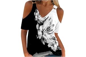 YOLIMOK 2023 Camiseta de Manga Corta Mujer, Moda Verano Impresión Blusa Camisa Cuello en V Camiseta un Hombro Suelto Tumblr Sexy Camiseta Deporte Mujer Talla Grande Camiseta Mujer Manga Corta Verano