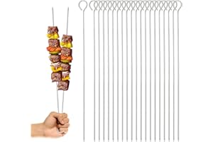 SALUBOHUM 358mm 20 Stück Grillspieße Edelstahl ，schaschlikspieße edelstahl, grill spieße,geeignet für Fleisch, Gemüse und Brot, sowohl für Lagerfeuer als auch für Grillschalen geeignet (35,8 * 2,5 * 0,25 cm)