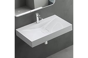 Mai & Mai Lavabo Suspendu Blanc 80x48x10cm Vasque à Poser Rectangulaire avec Perçage pour Robinet et Cache Bonde Col810-800