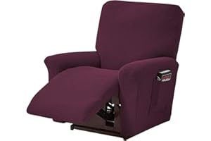 LiveGo Jacquard Recliner Chair Covers, Stretch Polyester Spandex Recliner Cover 4 Pieces, Reclining Chair Cover with Elastic Side Pocket, Armchair Cover for Living Room(Wine Red)