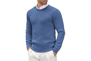 COOFANDY Kabelstickad tröja med rund hals för män, herrtröja, lätt jumper, slim fit, åtsittande passform, vardaglig pullover