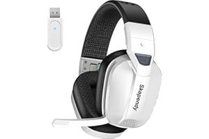 Skapendy VK80 Wireless Gaming Headset - 2.4GHz & Bluetooth Headphones with Microphone - 3D Stereo Sound & 50Hrs Battery Life - For PS5,PS4,PC,Mac,Tablets,Switch and Smartphones,Black White
