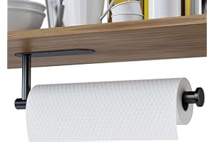 BOUTOP Kitchen Roll Holder under Cabinet - Premium Stainless Steel Kitchen Paper/Towel holder - Easy Installation of Self-Adhesive or Drilling Mounted - Black