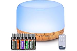 LONID Difusores de aceites esenciales, difusores de grano de madera de 500 ml para aceites esenciales, habitación grande, hogar, difusor de aceite de aromaterapia con niebla fría (grano de madera