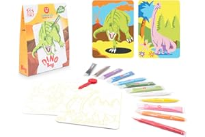 Sabbiarelli Sand-it For Fun - Bag Dino, Mini-set Créatif de Sand Art pour Enfants 5+ : 12 Sachets de Sable Coloré et 2 Feuilles A6 avec Dessins de Dinosaures - Activité Manuelle, Petit Cadeau