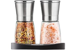 Modetro Salières et Poivrières - Duo de Moulin à Poivre et Sel Manuels en Verre et Acier Inoxydable