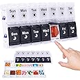 Pill Boxes 7 Day 2 Times a Day, Easy Fill Push Button Weekly Pill Box Medicine Organiser Large Am Pm Tablet Organiser for Vitamin, Fish Oil, Supplements