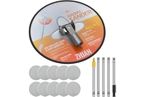 ZHJAN Drywall Pole Sander, 360° Rotation Radial Round Head Sander with Extension Pole & 10 PCS Sanding Sheets (80/100/120/180/240 Grit), Wall Sanding Tool for Painted Walls and Ceilings