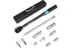 SHALL 11-delars 3/8 tums momentnyckelsats med 1/2 och 1/4 tums adaptrar, (5-60 Nm) justerbar, 72-tandad, lämplig för bil-, motorcykel- och cykelunderhåll, med förlängningsstav och låda