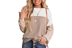 DUOEASE Jersey Mujer Cuello Redondo Oversize Textura Bloque de Color Camiseta Manga Larga Otoño