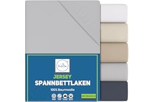‎COZITA Cozita Basics Spannbettlaken 140x200cm - 100% Baumwoll Jersey Bettlaken, Öko-Tex Zertifiziert, bis 25 cm Matratzenhöhe – Silber