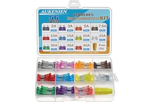 AUKENIEN Fusibles Coche Mediano 2 3 5 7,5 10 15 20 25 30 35 40 Amperios 12V Kit Fusible Coche Standard para Moto Automóviles Autocaravana Caravana Camper