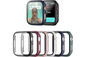 Haojavo Schutzhülle Kompatibel mit Apple Watch Series 8 Series7 41MM, 6 Stück Hülle 2 in 1 Gehäuse Hart Schutz und HD Gehärtetes Displayschutz Zubehör für iWatch 41 MM