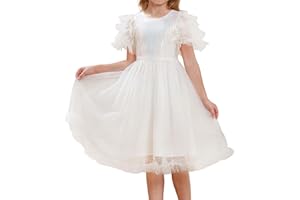 GRACE KARIN Robe pour Fille col Rond Ourlet Trapèze Robe à Manches Courtes Paillettes Robe de Soirée en Tulle