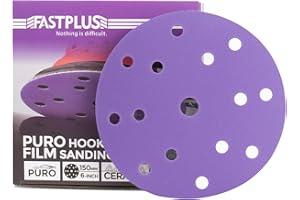 FASTPLUS 50PCS Purple Film Sandpaper Discs, 6 Inch 15 Hole 150mm Sanding Discs, 800 Grit Ceramic Abrasives Hook & Loop Wet Dry Film Discs for Car Paint Wood Metal Grinding and Polishing