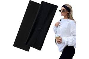 7cm Wide Black Headbands for Women Men, Yedtreg 2pack Fashion Head Bands for Women's Hair, Soft Fabric Stretchy Hair Bands for Makeup, Yoga, Running (2XBlack)