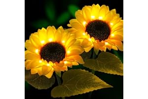 HELESIN Solar Lights Outdoor Garden, 2 Pack Flower Lights for Garden, Solar Sunflower Pathways Light for Patio Lawn Pathway Fence