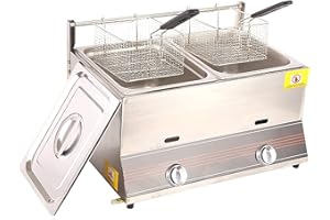 DEEP FRYER Friggitrice a gas professionale, friggitrice per patatine di pollo in acciaio inossidabile con serbatoio da 6 litri con paletta per cestello per ristorante commerciale Famiglia ​friggitrice