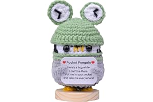 Mwmoeen Lustiger Positiver Pinguin, Glücksbringer Penguin Pocket Hug Geschenke, Süßes Gestricktes Pinguin mit Positiver Karte Aufmunterung, Motivationsgeschenke, Beste Freundin Geschenke