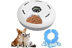 TECKZOON Comedero Gato Automatico Comida Humeda, Dispensador Comida Gatos con Temporizador y Refrigerado, Comedero Automatico Perros sin Cable, 6 Comidas para Pequeño/Mediano Mascota