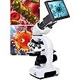 LNNLAA Microscope, Binocular Compound Microscope (120,000X), 5-inch Screen + 5 Color Filters, 360-degree Rotating Lens Tube + Storage Shockproof Bag，LED Up And Down Electric Light Source,White