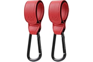 Funbliss Crochets de poussette pour suspendre les sacs et les courses, crochets de poussette pour bébé, taille plus, velcro de qualité bébé Gen 3, rouge, 2 paquets