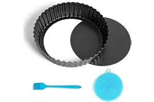 Highkit 24cm / 9.5inch Deep Quiche Tins with Loose Base, Deep Pie Dish, Non-Stick Fluted Tart Tin, Tart tins for Baking, Quiche Pan Deep Pie Pan, Quiche Dish, Carbon Steel, Dark Grey