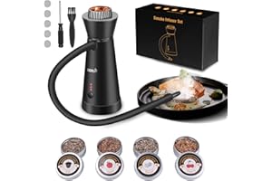 BORUiT SK301B Pistola Fumogena, Smoke Gun per Affumicatore in Lega di Alluminio con 4 Pacchetti di Trucioli di Legno, per Cucina, Carne, Cocktail, Barbecue (Nero 1)