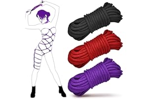 Aorgasms Kit de Cuerdas Sexo Bondage BDSM - 3x10M 8MM Cuerda de Algodón Shibari Cuerda Sexo para BDSM Principiantes, Kit de Ataduras Sexo SM Juguetes Sexuales para Mujeres Parejas(Negro+Rojo+Morado)