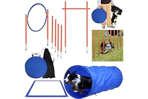 ORHEYA Agility Set per cani con tunnel per cani, ostacoli regolabili in altezza, anello di salto e aste, set di allenamento per animali domestici, con borsa per il trasporto per cani, interni ed