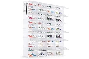 YIHATA Rangement Chaussure, Meuble Chaussure 96 Paires, 4 x 12 Niveaux Meuble a Chaussure, Armoire a Chaussures avec Porte, Boîtes à Chaussures, pour Entrée Salon Chambre, Blanc