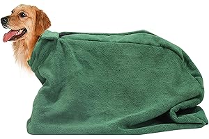 Geyecete Premium Microfiber dog towel bag Dog Drying Bag with Loop Neck Strap,dog bag towel for Large,Medium,Small Dogs-Green-S Plus