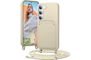 BENTIACC Mobile Phone Chain Silicone Case for Samsung Galaxy S23 with Strap, Mobile Phone Case with Card Slot, Removable Cord Chain, Shockproof Protective Case for Samsung Galaxy S23 (Beige)