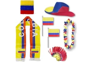 Sonia Originelli Fanset Fanartikel Fanhut Blumenkette Fanschal Schweißband Fähnchen Perücke WM EM Farbe: Kolumbien Irokese