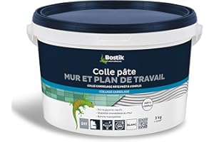 Bostik Colle Carrelage Spéciale Mur et Plan de Travail, Pâte prête à l'emploi, Stabilité Immédiate, Blanc, Seau de 3 Kg