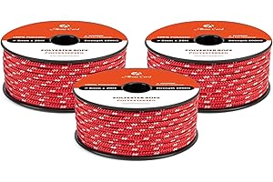 Abma Cord Polyesterseil 6mm x 20m Seil Geflochtene Schnur Reißfest für Outdoor, Boot, Festmacher, Zelt, Garten - Rot/Weiß