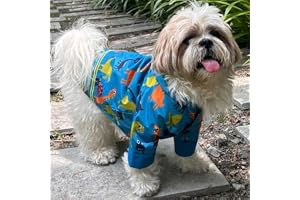 Lulala Dog Raincoat, Waterproof Hooded Jacket, Dinosaur Print, Reflective Stripes, Pet Rain Jacket, Small to Large Dogs (Blue-16 Inch)
