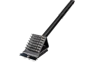 KEMES Brosse pour barbecue en fonte 3 en 1 avec spatule et ouate de nettoyage pour barbecue à gaz ou barbecue à charbon | Brosse de nettoyage pour barbecue