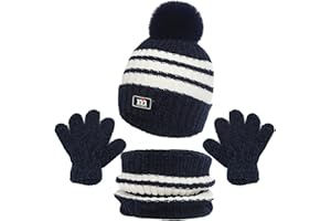 Oneshlee Conjunto Gorro Bufanda Guantes Niño Invierno, Braga Cuello Sombrero Manoplas Conjunto Termicos Punto Para Niño Niña 2-10 Años Exterior Deportes Esquí Ciclismo