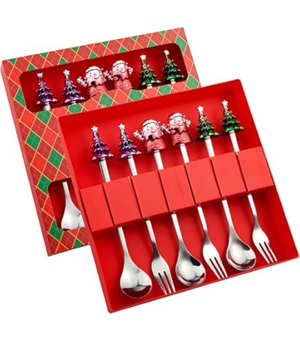 Christmas Spoons, 8 stuks kerstlepels roestvrij staal Kerstmis koffie lepels set dessertlepels ijslepels lange kerstlepel lange latte macchiato kerst theelepel kerstfeest bestek