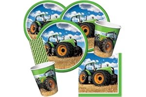 spielum 40-częściowy zestaw imprezowy traktora, talerze, kubki, serwetki, słomki do picia, dla 8 dzieci/osób