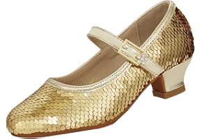 EIGHT KM EKM7015 Zapatos de vestir de tacón alto para niñas, Mary Jane Princess, bombas de boda con purpurina brillante, zapatos lisos para niños pequeños