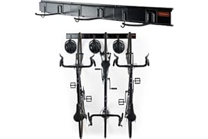 VonHaus Bike Wall Mounts - Space Saving Rack For Garage, Holds 3x Bike and 3x Helmet - Vertical Wall Mounted Rack for Mountain or Road Bicycle- Premium Quality Cycling Storage Mount