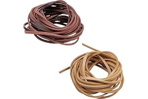 FOFUYIM 8M Flat Genuine Leather Cord, 2 Rolls Leather Cord, 3x2mm DIY Craft Leathers Strip Natural Leathers Cords for Necklace Bracelet